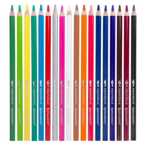 Карандаши цветные акварельные BRAUBERG PREMIUM AQUARELLE, 18 цветов, трехгранные, утолщенный грифель 4 мм, натуральное дерево, 181672