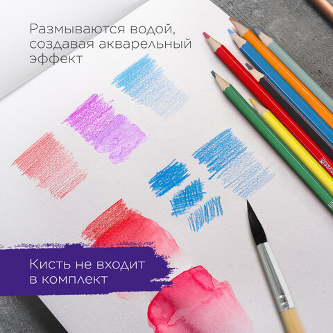 Карандаши цветные акварельные BRAUBERG "АКАДЕМИЯ", 24 цвета, шестигранные, грифель 3 мм, натуральное дерево, 181400