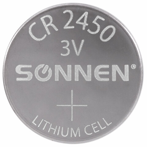 Батарейка литиевая SONNEN Lithium CR2450 "таблетка, дисковая, кнопочная" 1 шт., блистер, 455601