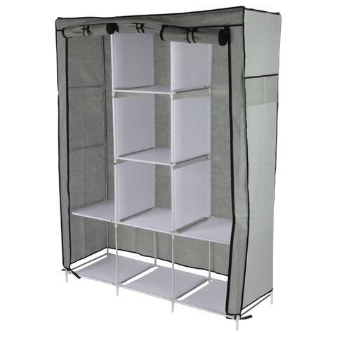 Шкаф для одежды с чехлом BOOMHOUSE (БУМХАУС) WB-002 (В1660хШ1250хГ440 мм), 8 полок, металлический каркас, серый, 701447