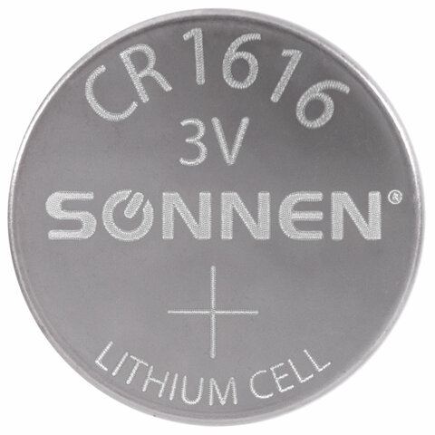 Батарейка литиевая SONNEN Lithium CR1616 "таблетка, дисковая, кнопочная" 1 шт., блистер, 455598